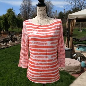 💥3/$20 Peck & Peck Orange White Stripe Top Medium!